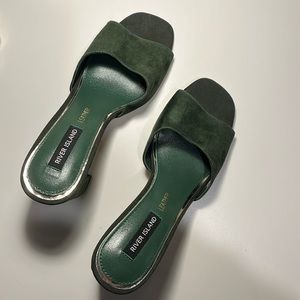 River Island Moss Green Genuine Leather Suede Heel Sandals: US Size 9 / EUR 39